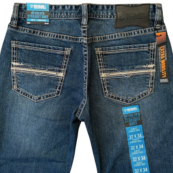 NEW Rock & Roll Denim Men's Revolver Slim Fit Straight Boot Jeans (32x34) - Picture 6 of 9